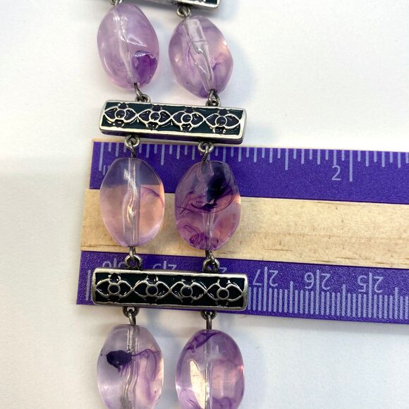 Purple Glass Beads Silver Tone with Teal Bar Bracelet Vintage Gift for Her Retro - Picture 9 of 9